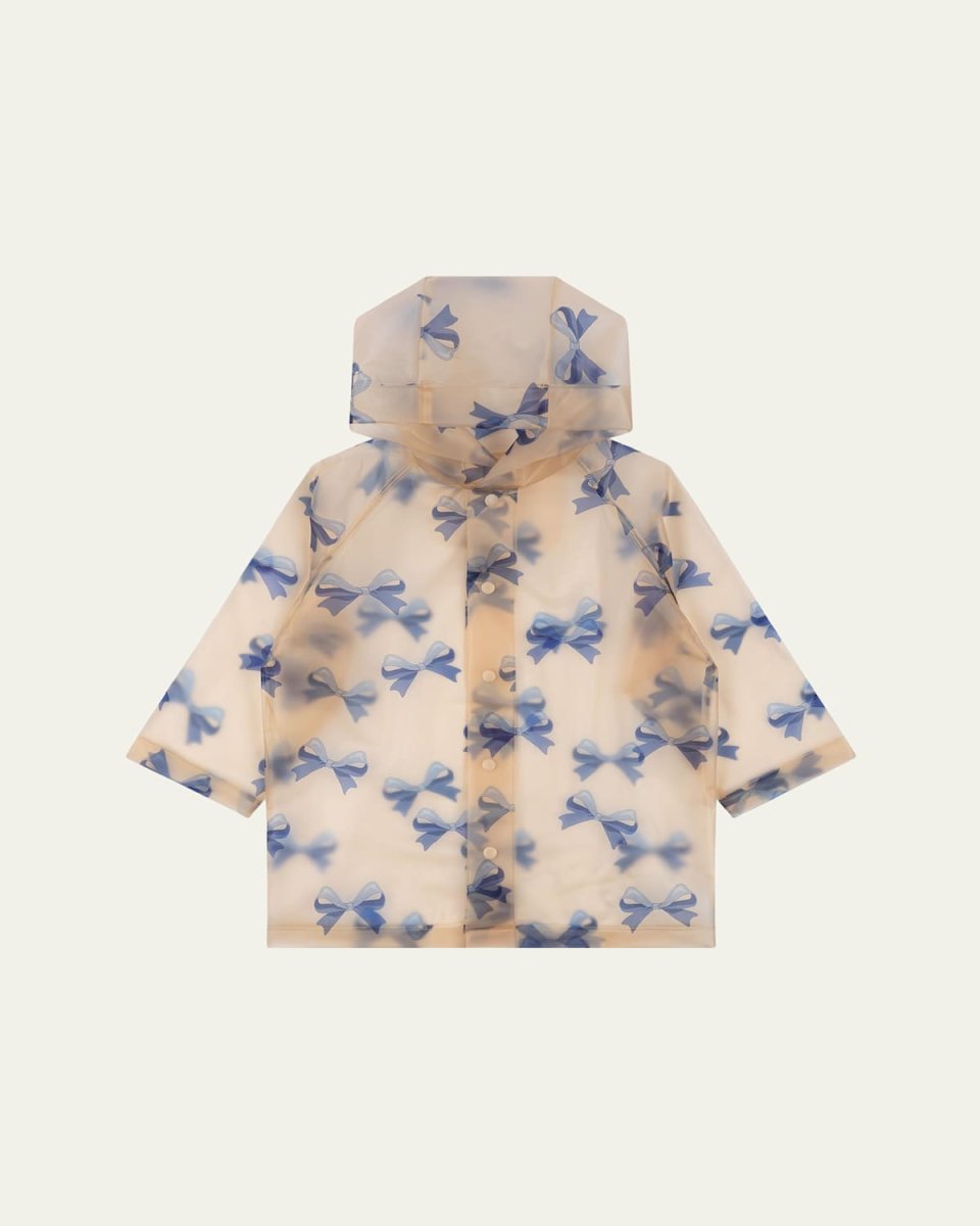 Girl's Brume Ribbon-Print Raincoat, Size 18M-8